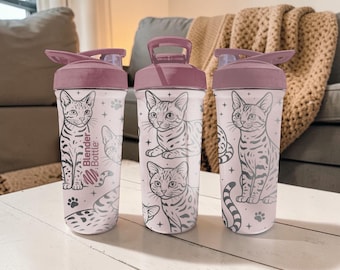 Bengal Cat BlenderBottle Shaker Cup – Engraved Bengal Cat Wrap – 24oz Insulated Stainless Steel – Spotted Cat Lover Gift