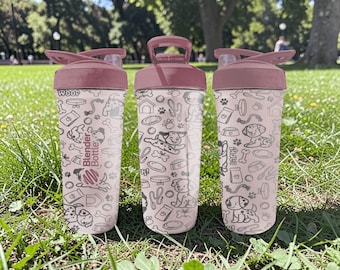 Cartoon Puppy BlenderBottle Shaker Cup – Engraved Dog Doodle Wrap – 24oz Insulated Stainless Steel – Cute Gift for Dog Lovers
