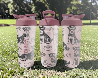 Mini Schnauzer BlenderBottle Shaker Cup – Engraved Dog Wrap – 24oz Insulated Stainless Steel – Gift for Dog Lovers