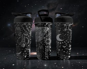 Copo Shaker BlenderBottle do Signo de Gêmeos – Revestimento com Astrologia de Gêmeos Gravado – Aço Inoxidável 710ml – Presente de Horóscopo para o Signo de Gêmeos