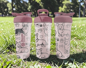 Corgi BlenderBottle Shaker Cup – Engraved Dog Wrap – 24oz Insulated Stainless Steel – Puppy Lover Gift
