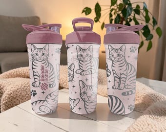 Vaso mezclador para gato atigrado americano de pelo corto – Envoltorio grabado de gato atigrado – Acero inoxidable aislado de 24 oz – Regalo para amantes de los gatos
