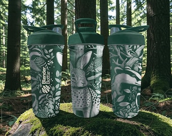 Vaso mezclador con diseño de animales del bosque, de acero inoxidable de 24 oz, ideal para amantes de la naturaleza.