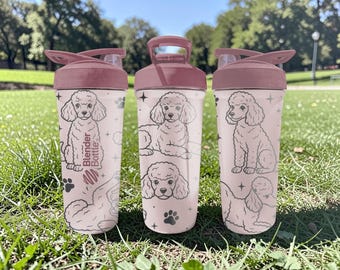 Poodle BlenderBottle Shaker Cup – Engraved Dog Wrap – 24oz Insulated Stainless Steel – Gift for Dog Lovers