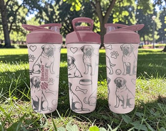 Mastiff BlenderBottle Shaker Cup – Engraved Dog Wrap – 24oz Insulated Stainless Steel – Gift for Dog Lovers