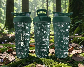 Vaso mezclador con diseño de mapache – Diseño grabado de mapache – Acero inoxidable con aislamiento de 24 oz – Regalo de animales del bosque