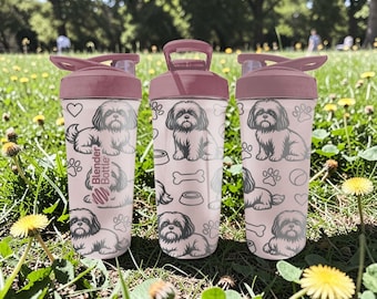 Shih Tzu BlenderBottle Shaker Cup – Engraved Cute Dog Wrap – 24oz Insulated Stainless Steel – Gift for Dog Lovers