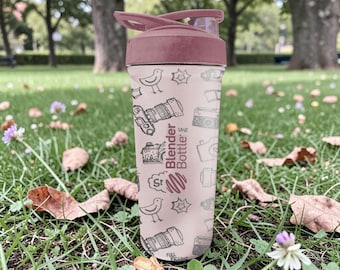 Photography BlenderBottle Shaker Cup – Engraved Camera Doodle Wrap – 24oz Insulated Stainless Steel – Gift for Photographers