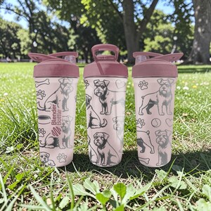 Schnauzer BlenderBottle Shaker Cup – Engraved Dog Wrap – 24oz Insulated Stainless Steel – Gift for Dog Lovers image 1