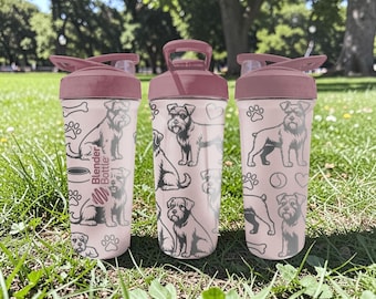 Schnauzer BlenderBottle Shaker Cup – Engraved Dog Wrap – 24oz Insulated Stainless Steel – Gift for Dog Lovers