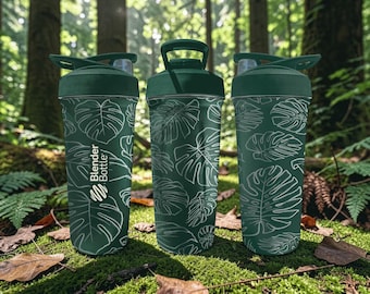 Monstera Leaf Engraved BlenderBottle Shaker Cup – Tropical Monstera Pattern – 24oz Shaker Bottle – Plant Lover Gift