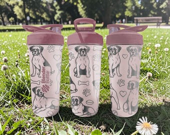 Boxer Dog BlenderBottle Shaker Cup – Engraved Puppy Wrap – 24oz Insulated Stainless Steel – Gift for Dog Lovers