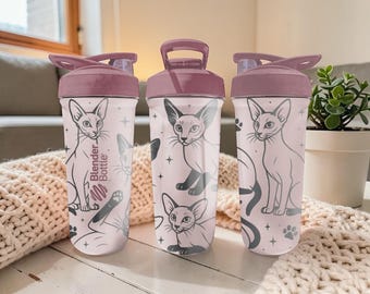 Sphynx Cat BlenderBottle Shaker Cup – Engraved Sphynx Cat Wrap – 24oz Insulated Stainless Steel – Cute Hairless Cat Gift for Cat Lovers