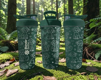 Monkey Engraved BlenderBottle Shaker Cup – Cute Monkey Pattern – 24oz Shaker Bottle – Monkey Lover Gift