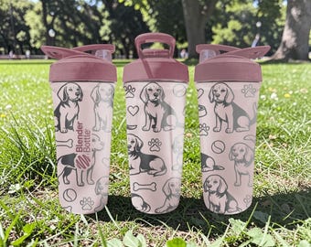 Beagle BlenderBottle Shaker Cup – Graverad valpförpackning – 24oz isolerat rostfritt stål – Gåva till hundälskare