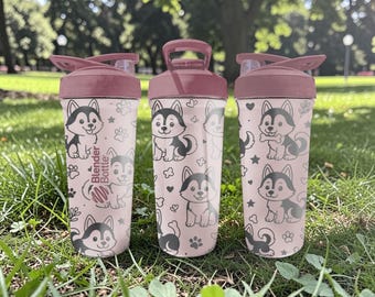 Husky BlenderBottle Shaker Cup – Engraved Dog Wrap – 24oz Insulated Stainless Steel – Gift for Dog Lovers
