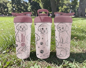 Bichon Frise BlenderBottle Shaker Cup – Engraved Dog Wrap – 24oz Insulated Stainless Steel – Gift for Dog Lovers
