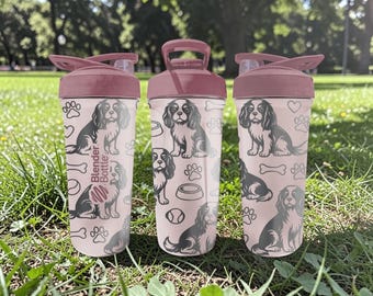 Cavalier King Charles Spaniel BlenderBottle Shaker Cup – Engraved Dog Wrap – 24oz Insulated Stainless Steel – Gift for Dog Lovers