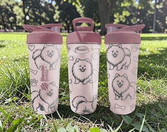 Pomeranian BlenderBottle Shaker Cup – Engraved Fluffy Dog Wrap – 24oz Insulated Stainless Steel – Gift for Dog Lovers