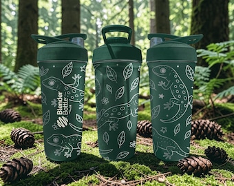 Lizard Engraved BlenderBottle Shaker Cup – Cute Gecko Pattern – 24oz Shaker Bottle – Reptile Lover Gift
