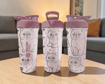 Exotic Shorthair Cat BlenderBottle Shaker Cup – Engraved Exotic Shorthair Wrap – 24oz Insulated Stainless Steel – Cat Lover Gift