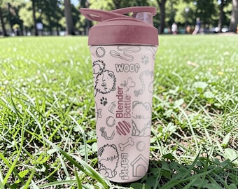 Cartoon Poodle BlenderBottle Shaker Cup – Engraved Dog Doodle Wrap – 24oz Insulated Stainless Steel – Cute Gift for Dog Lovers