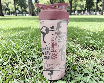 Gymnastics BlenderBottle Shaker Cup – Engraved Gymnast Silhouette Wrap – 24oz Insulated Stainless Steel – Gift for Gymnasts