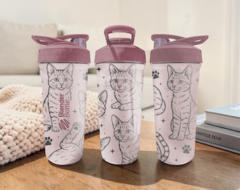 American Shorthair Cat BlenderBottle Shaker Cup – Engraved American Shorthair Wrap – 24oz Insulated Stainless Steel – Cat Lover Gift