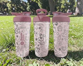 Schnauzer Cartoon BlenderBottle Shaker Cup – Engraved Dog Doodle Wrap – 24oz Insulated Stainless Steel – Gift for Dog Lovers