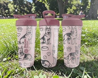 Schäferhund BlenderBottle Shaker Cup – Hundeverpackung mit Gravur – 24 Unzen Edelstahlisolierung – Geschenk für Hundeliebhaber