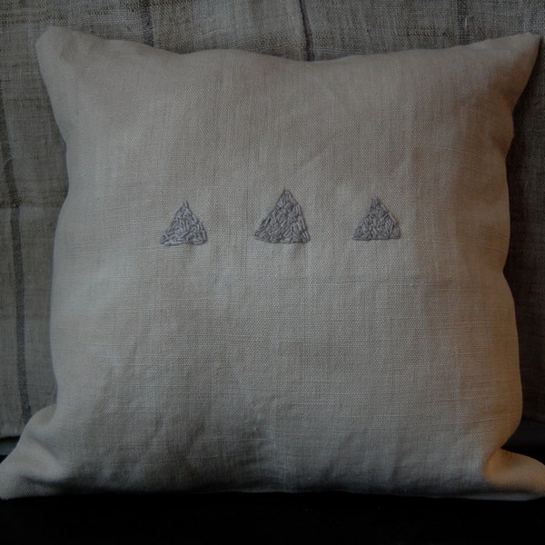 tri cushion hand embroidered organic cushion