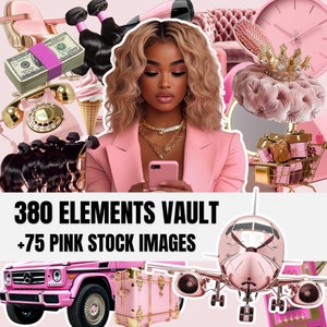 Pacchetto di elementi grafici / MRR PLR / Fatto per te / Immagini e-book / Foto stock Melanin Girl Boss Elements Vault / Immagine stock estetica rosa