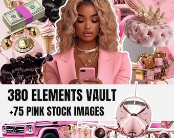 Graphic Elements Pack | MRR PLR | Done For You | Ebook Images | Stock Photo Melanin Girl Boss Elements Vault | Pink Aeshtetic Stock image