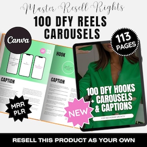 100 DFY Reels + Karussells und Beschriftungen | beschriftet für Euch | Beschriftungen und Hooks für digitales Produkt | Bonus gesichtslose Videos MRR PLR