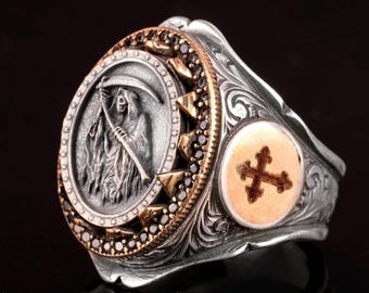 Anillo mágico de genio con el símbolo del Ángel de la Muerte / Anillo encantado de inmortalidad y poder ilimitado / Regalo de joyería gótica ocultista