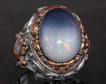 Powerful Arabic Genie Ring with Ifrit Spirit | Opal stone خاتم السحر الأسود العربي Authentic Magical Djinn Ring for Protection, Wealth Power