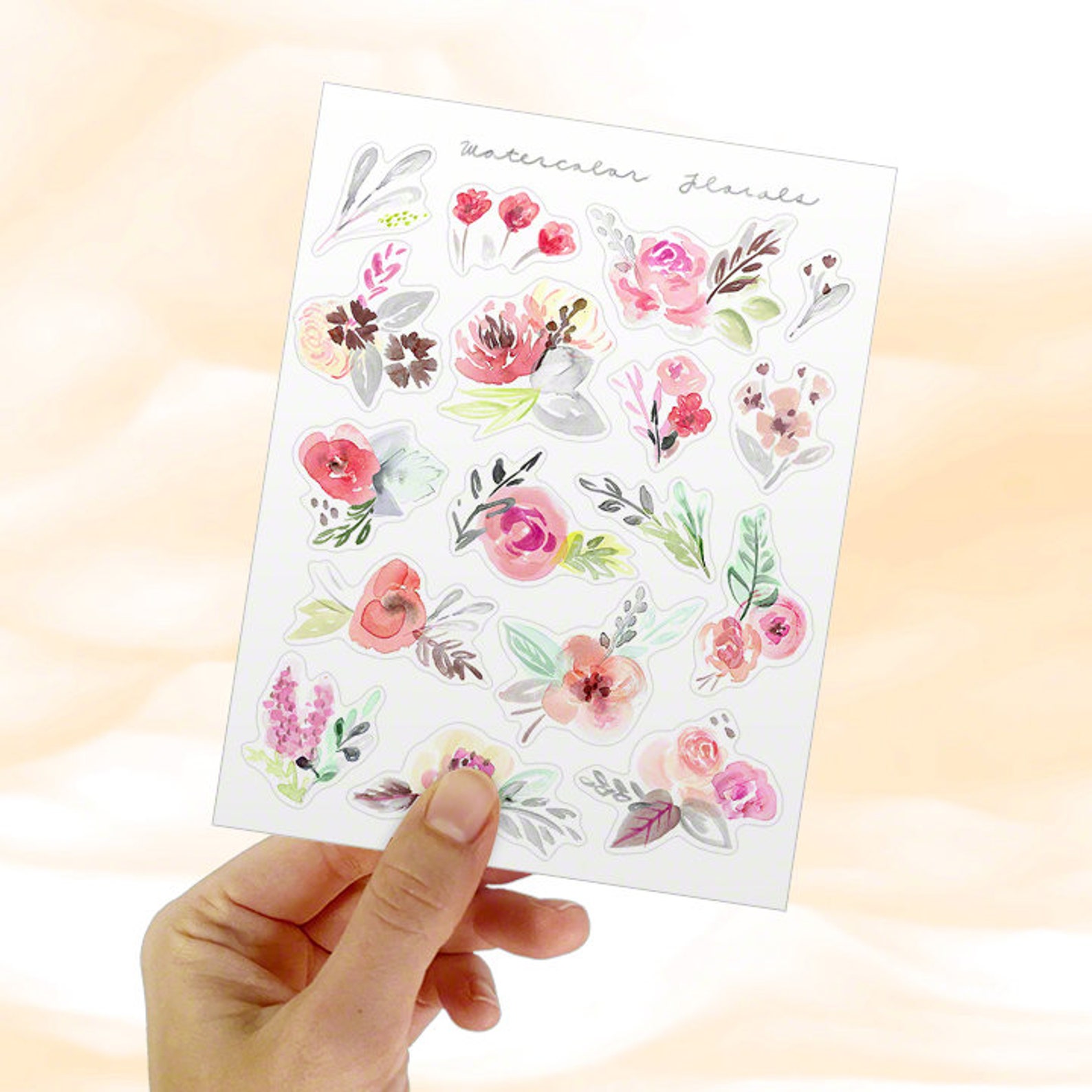 Watercolor Floral Sticker Sheet Etsy