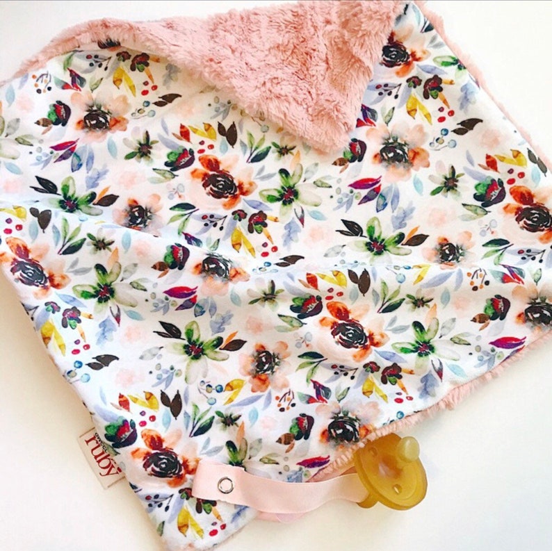 lovey blanket baby blanket Minky Blanket pre order Wild Flower Minky Binky Blanket baby lovey binky clip