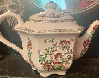 Vintage English Teapot India Tree Transferware Pattern Cottagecore tea party bridal baby shower table setting Garden Girl