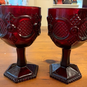 2 Vintage Cape Cod Ruby Red wine glasses Dark Red Wine Goblets Victorian Gothic Victorian Christmas wine glasses