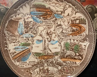 Antique English Ironstone Brown Transferware Plate Victorian Souvenier Cumberland Falls Kentucky Staffordshire Plate Wall  table brown plate