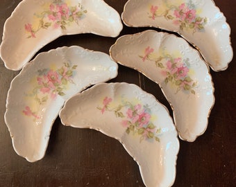 6 Antique Bone Dishes Pink Transferware Romancecore  Parisian Decor