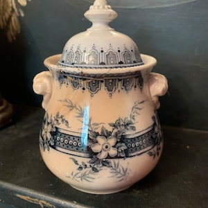 Antique Grey & White Transferware Sugar Bowl Villeroy and Boch