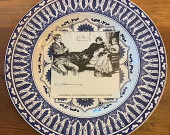 Placa de gabinete de estilo victoriano vintage Gibson Girl Blue Transferware English Ironstone Tudor ware Placa de cita literaria de pared Dark academia
