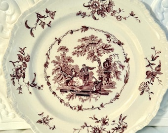 Antique Transferware Ironstone Mulberry transferware 10" Plate Mason's Watteau Chateaucore purple transferware romantic tea cup