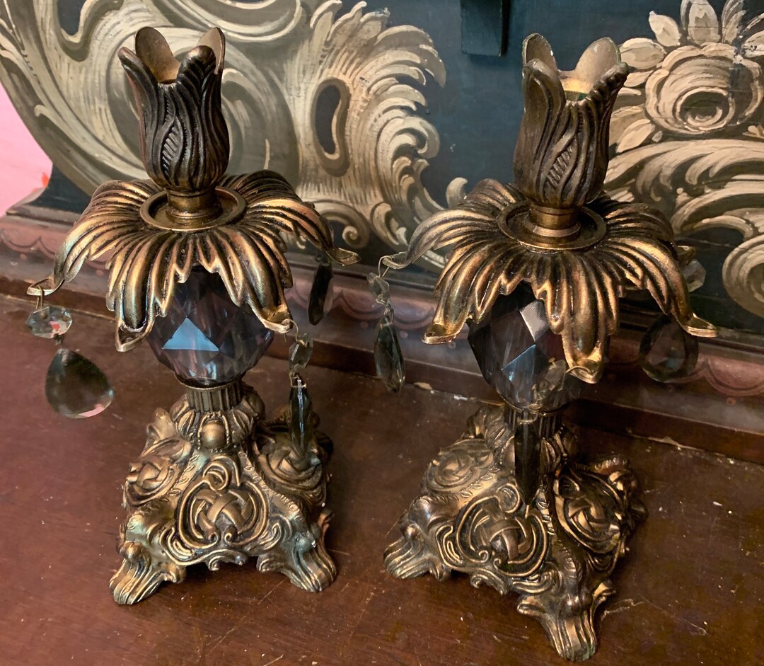 Vintage Candelabras W Ornate Brass Bases Etsy