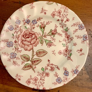 Rose Chintz Salad Plate English ChinaJohnson Brothers Antique Roses Plate Wall Pink Transferware 7&quot; Plate Cake Plates
