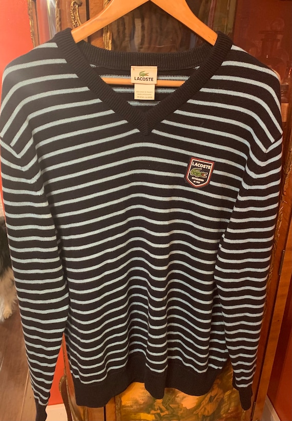 Vintage 1990s Lacoste striped golf sweater XL, gra