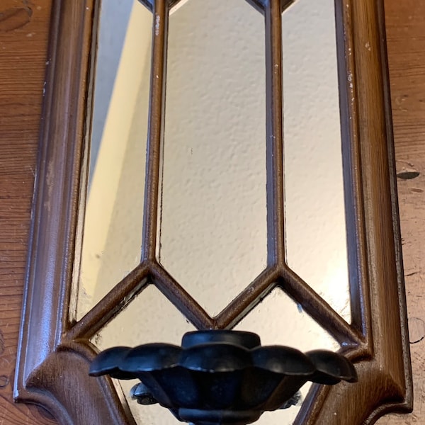 Vintage Mirror Wall Sconce Natural Wood Tone Galley Wall Enteryway Wall Decor