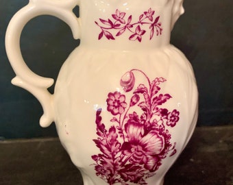 Antique Transferware Pitcher English Ironstone Royal Worcester Floral Creamer Pitcher Romantic Spring Decor flower vase Pink Transferware